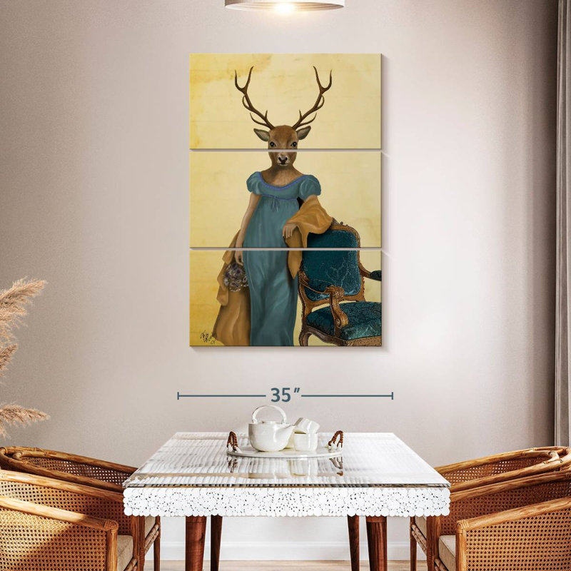 Cerf Brampt en robe bleue, H 50 po x l 32 po