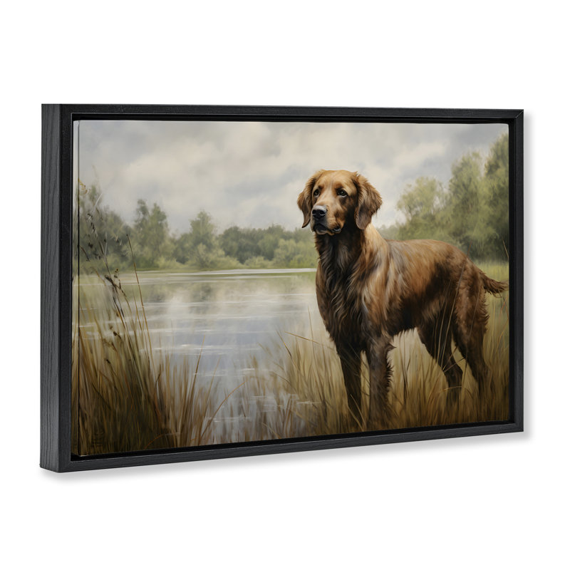 Toile flottante Retriever par Petal Prints, Cadre flottant noir de jais, H 17 po x l 25 po