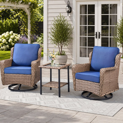 2-Person Outdoor Wicker Swivel Rocker Seating Group with Side Table and Comfortable Cushions, Perfect for Relaxing and Entertaining