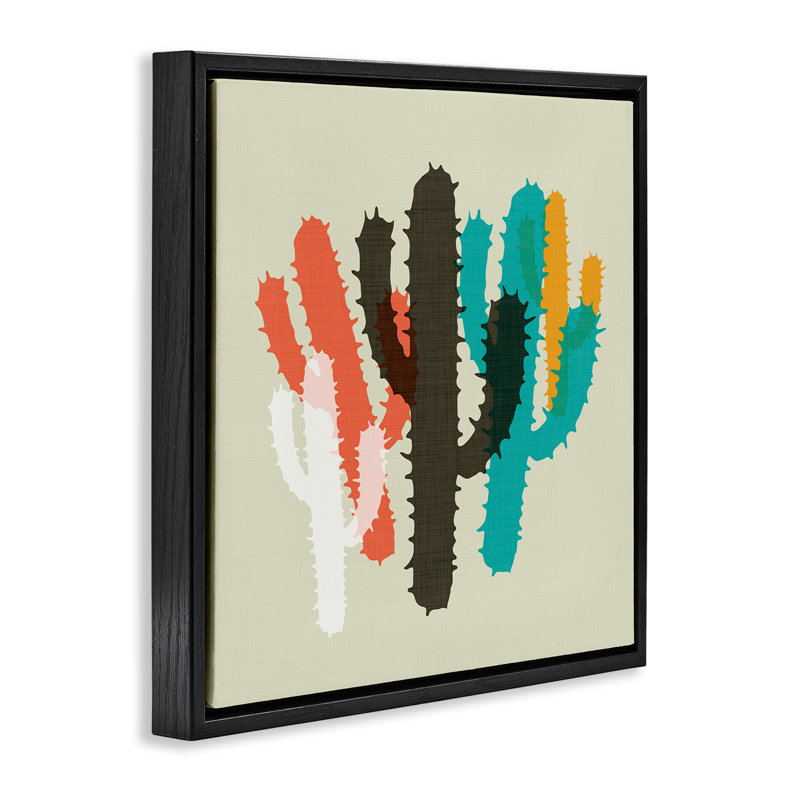 Toile flottante superposée à motif de cactus encadrée par SD Graphics Studio, Cadre flottant noir de jais, H 25 po x l 25 po