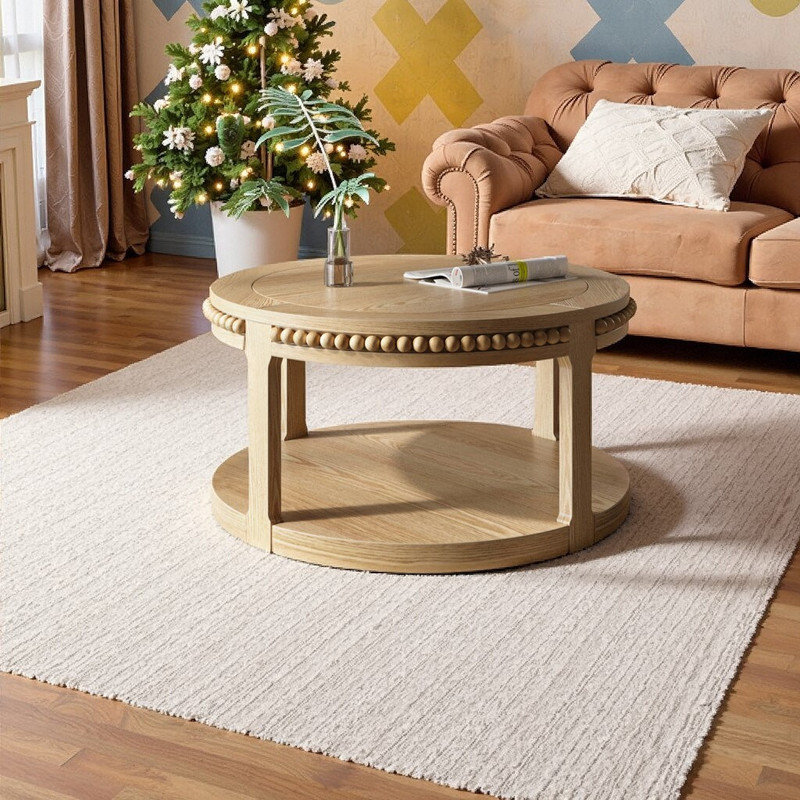 Table basse et canapé 31,5 pouces en bois massif avec tablettes épaissies à deux niveaux, table de rangement robuste