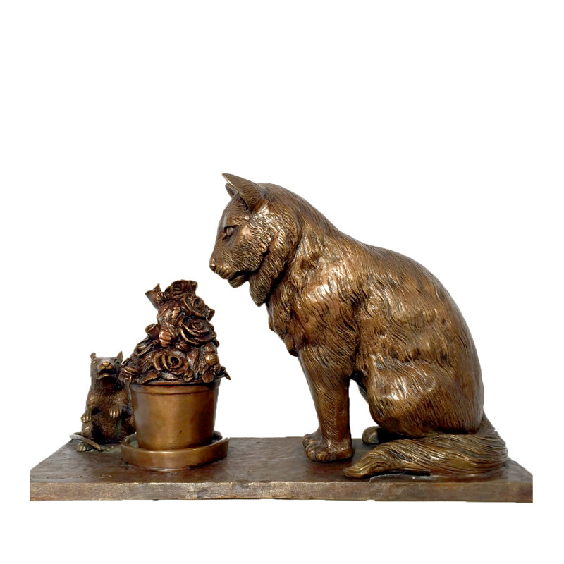 Cat Mouse Bronze Garden Statue