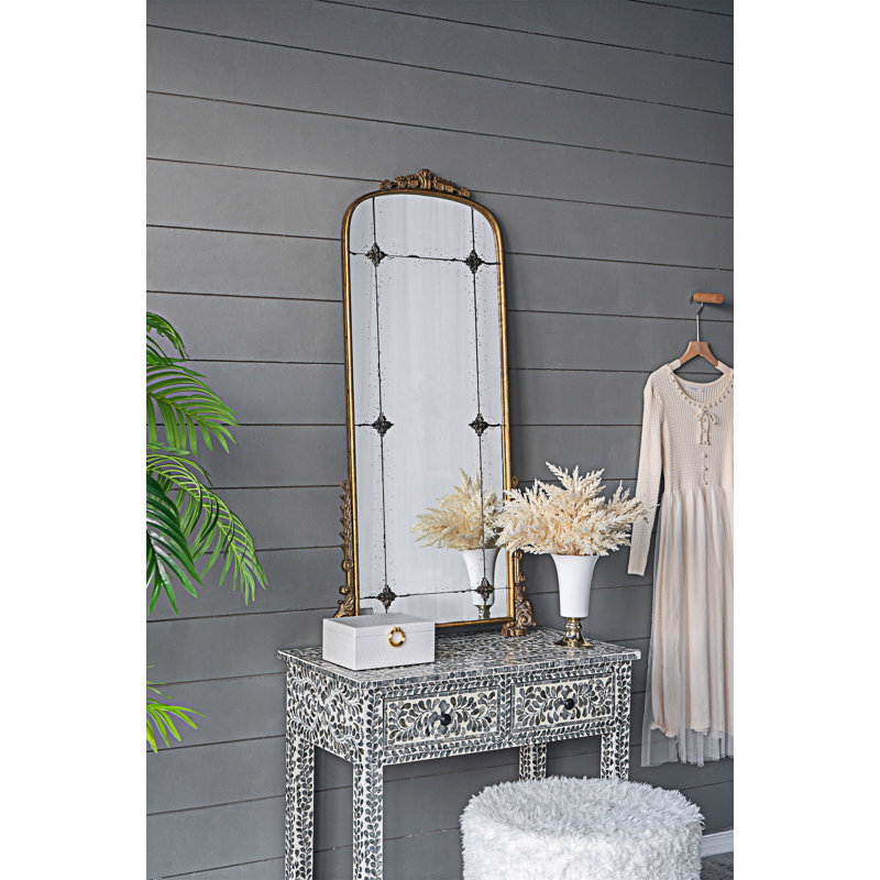Miroir arqué 24 "x 48,5" doré antique avec cadre en métal