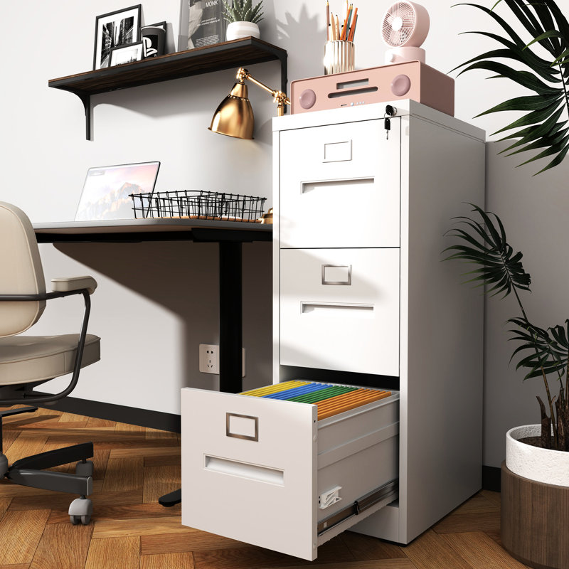 Vertical File Cabinet With 3 Drawers And Lock, A4/Legal Letter Organization, Office Must - Have, Cold Rolled Steel, Waterproof Surface, Simple Installation Essential, Quick Assembly