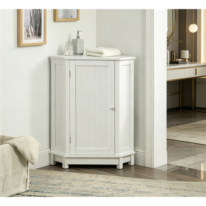 Bathroom Cabinet Triangle Corner Storage Cabinet with Adjustable Shelf Modern Style MDF Board 
