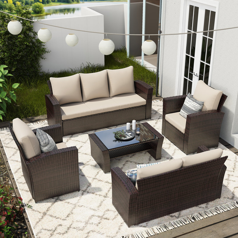 7-Person Wicker Patio Furniture Set With Cushions, Beige
