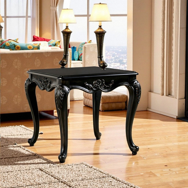Table de bout en bois avec pieds cabriole espresso, Noir