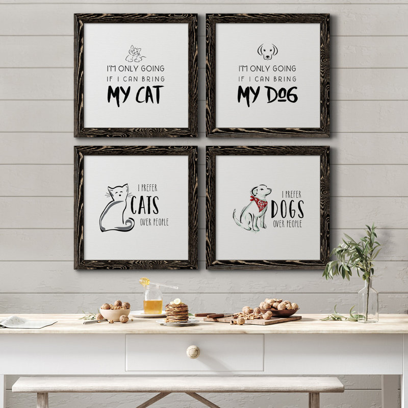 Bring My Cat - ensemble de 4 pièces d'art textuel sur toile, H 71 po x l 71 po x P 1,5 po, Toile encadrée noire