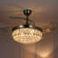 Ventilateur de plafond moderne en cristal avec lumière et télécommande, minuterie, 3 vitesses, 3 couleurs changeantes