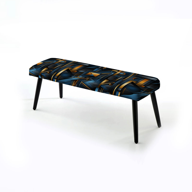 Banc rembourré géométrique bleu et doré