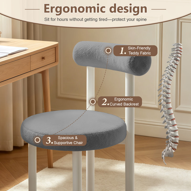 Fauteuil de bureau ergonomique en tissu avec support lombaire XUEGW Teddy, Gris