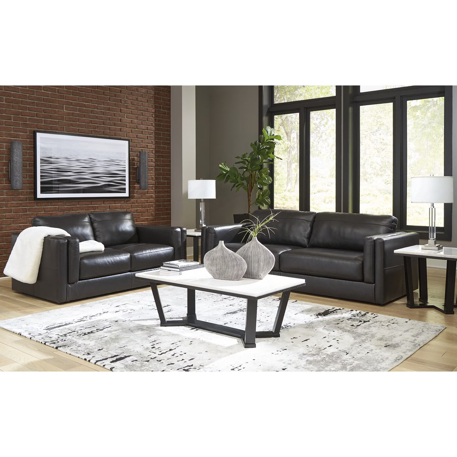 2-Piece Top Grain Leather Living Room Set