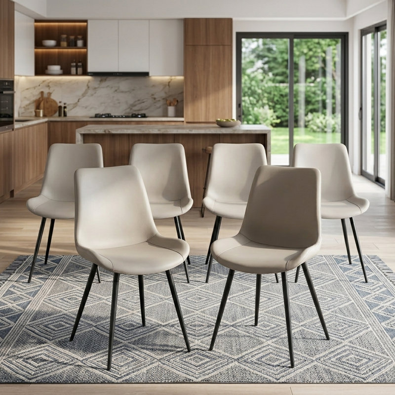 Upholstered Dining Chair with Carbon Steel Legs (Set of 6), Gray, 6