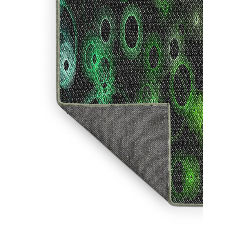 Tapis vert/orange/noir à motifs, Rectangle 3 pi x 5 pi
