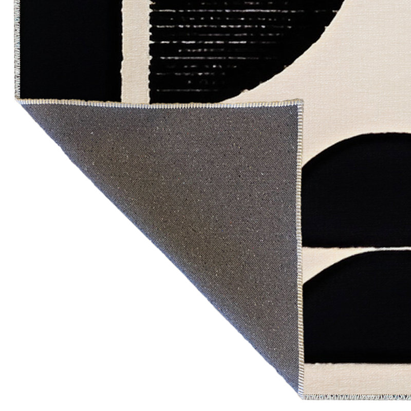 Tapis décoratif moderne à motif géométrique noir-beige, Rectangle 4 pi 7,12 po x 6 pi 6,74 po