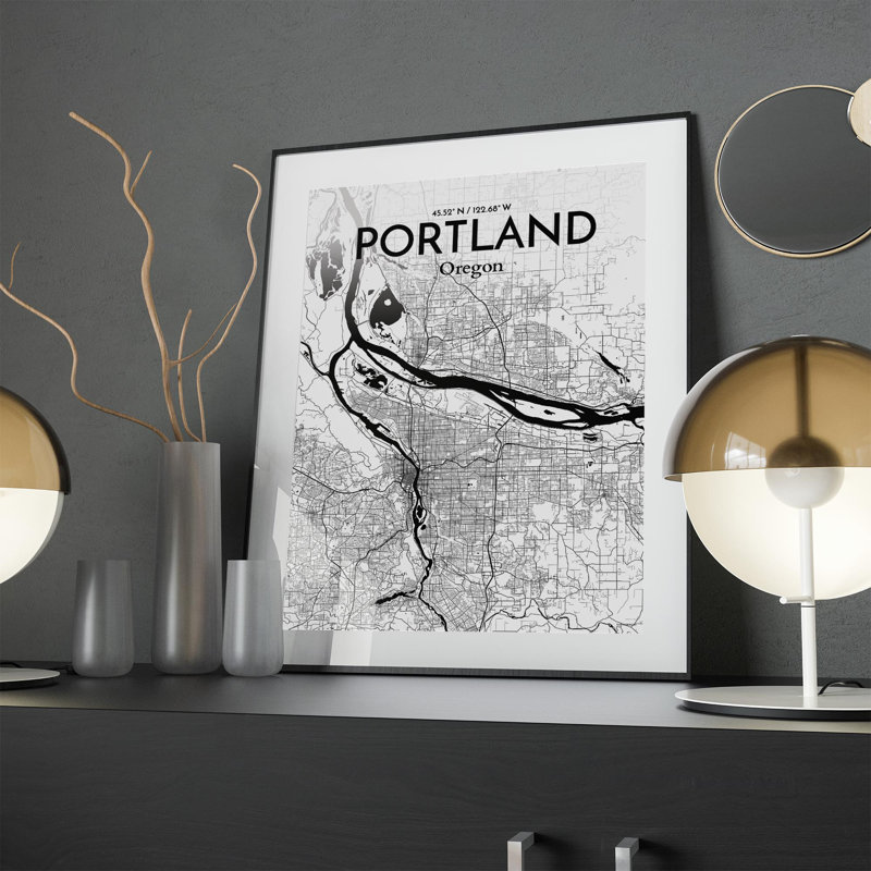 Portland City Map In Ink - No Frame Print, 24cm H x 18cm W x 0.05cm D