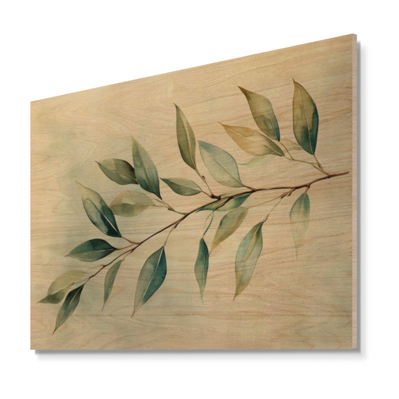 Branche de feuille d'herbier - Décoration murale végétale imprimée sur bois, H 24 po x l 32 po, Rectangulaire