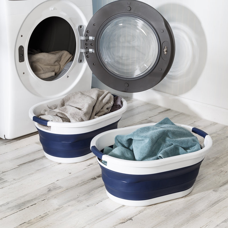Panier à linge pliable Wayfair Basics®, Bleu marine / blanc