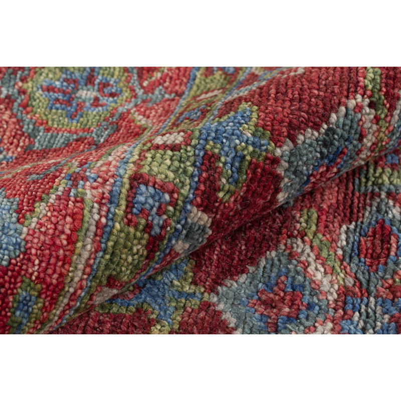 Rock My Classics Hand Knotted Wool Oriental Area Rug in Red/Green/Blue, Rectangle 10' x 14', Red