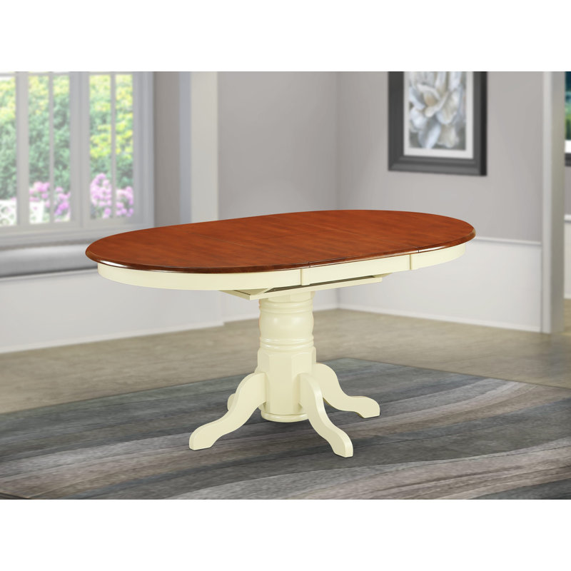 Avon Dining Table - an Oval Wooden Table Top with Butterfly Leaf & Pedestal Base, 42x60 Inch, Buttermilk & Cherry