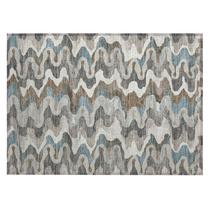 Machine Washable Indoor/Outdoor Chantille ACN2481 Abstract Rug, 1'8" x 2'6", Ivory