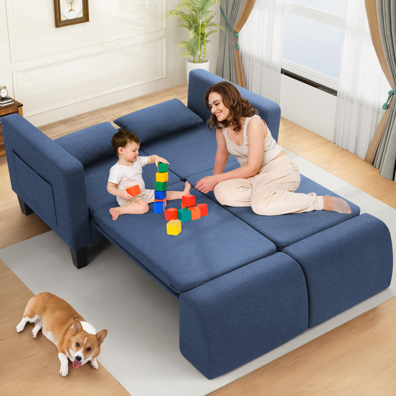 58'' Upholstered Sleeper Sofa, Blue