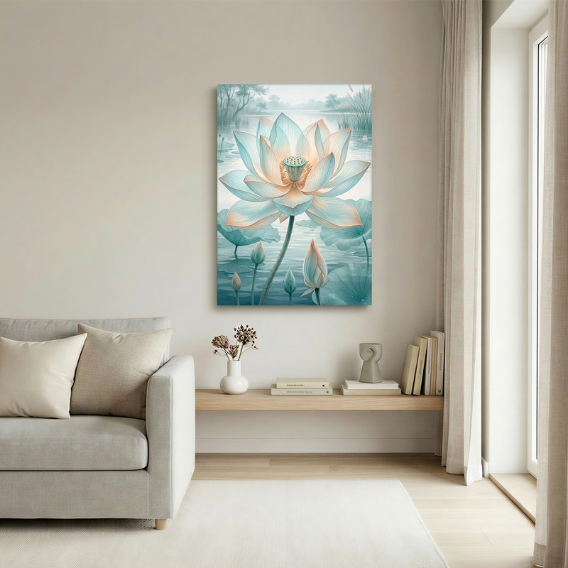 «Blue Lotus Flower», art mural sur toile bleu sarcelle, 24"H x 18"W