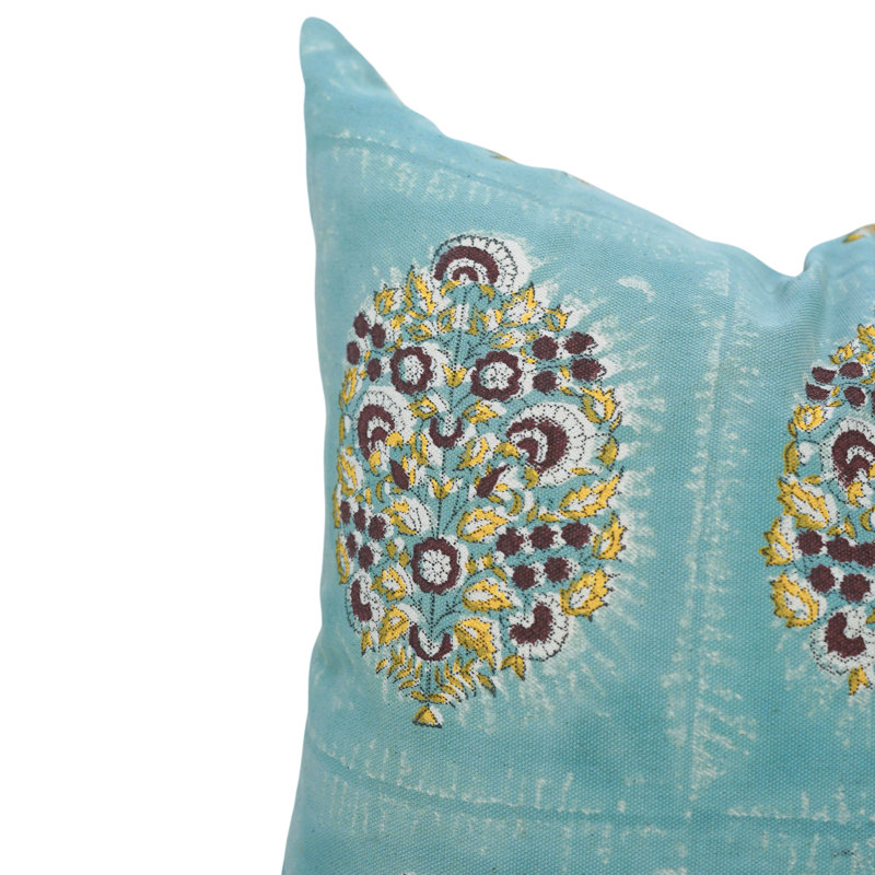 Housse de coussin en toile imprimée à la main à motif de toile de canard imprimé à la main Fab Divine Guldasta pour canapé, lit et salon - 14 po x 36 po