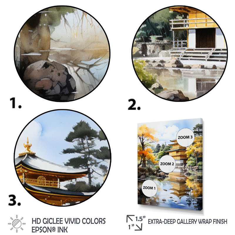 Madelayne Japon Art Golden Pavilion I, H 32 po x l 24 po x P 1 po, Toile tendue