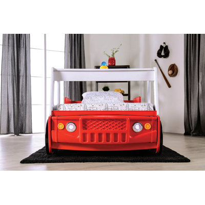Twin Race Car Design Bed Modern Novelty Style With High Gloss Finish Metal Structure Included Slat Kit Red Finish