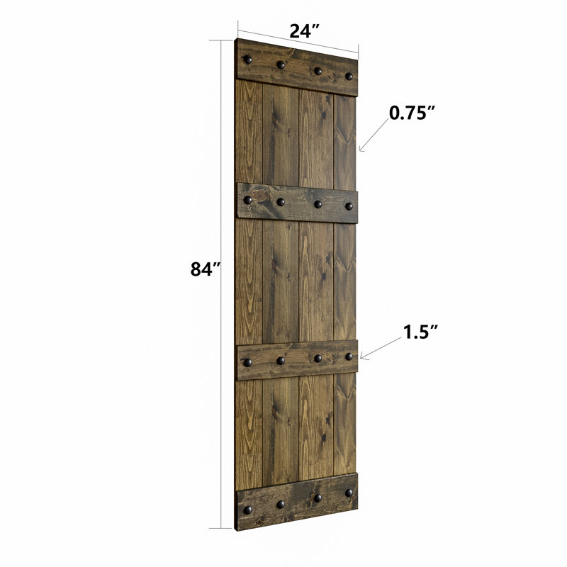 Porte de grange à panneaux en bois avec ensemble de quincaillerie d'installation, 24 po x 84 po, Tonneau vieilli