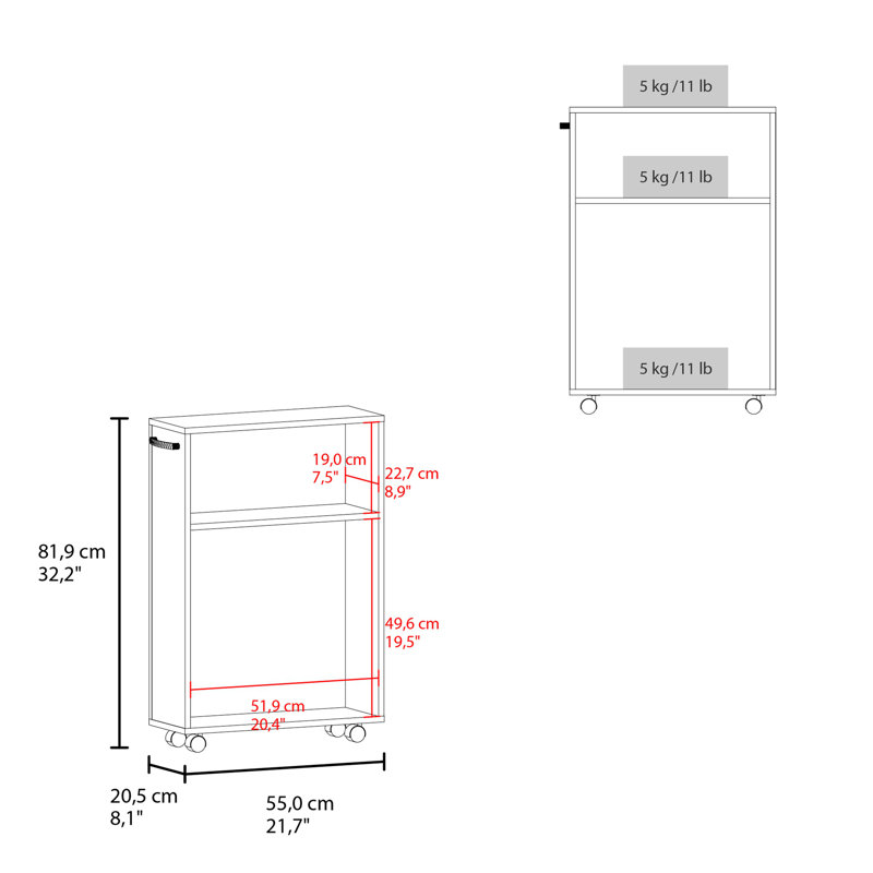 Chariot de rangement avec roulettes, organisateur polyvalent avec tablettes ouvertes et conception compacte