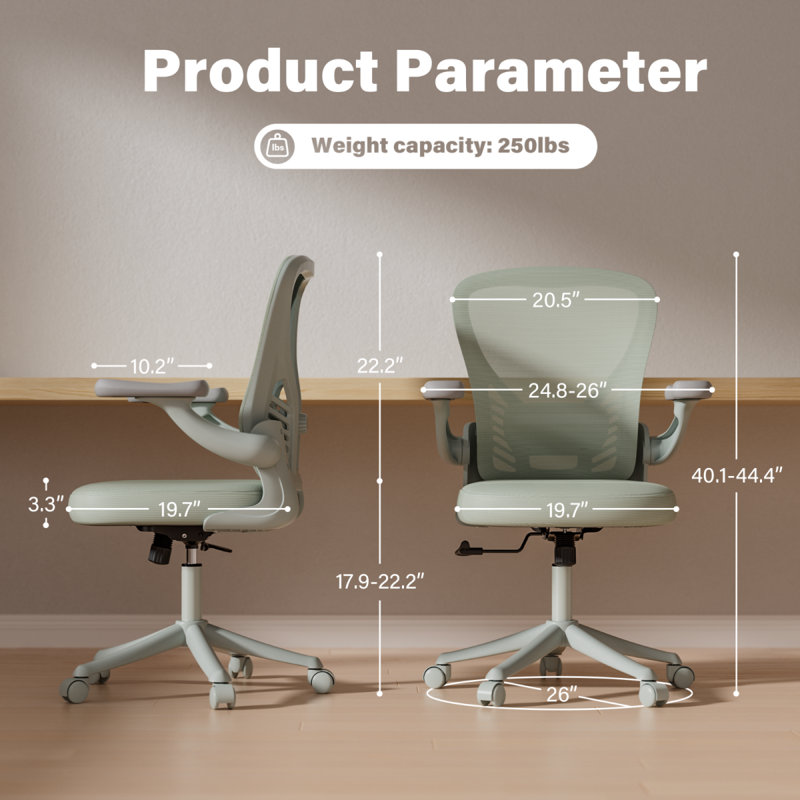 Ergonomic Office Desk Chairs with Mesh Back, Adjustable Lumbar Support, 3D Flip-up Arms, Rocking Function, Gray