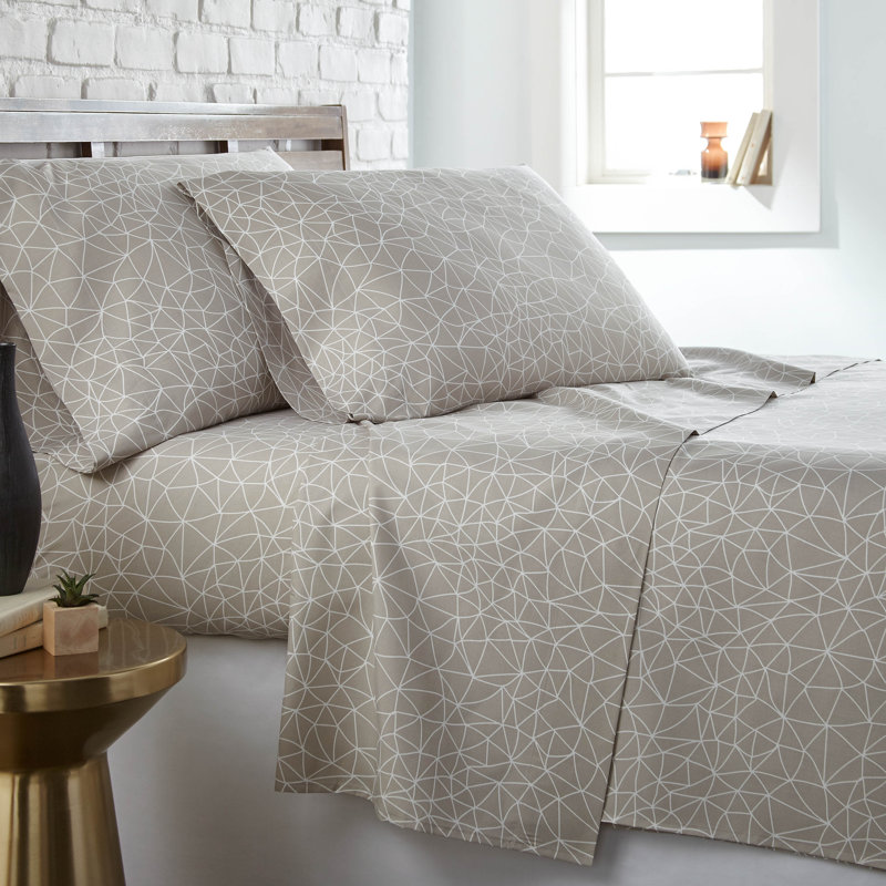 California King Geometric Maze Taupe Microfiber Sheet Set