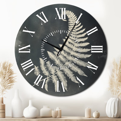 Fern in Silver Shadow - Botanical Non-Ticking Metal Wall Clock