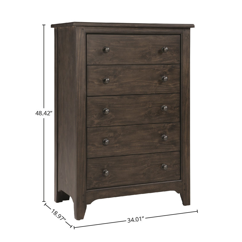 Commode 5 tiroirs Mabank, Roche de rivière brune