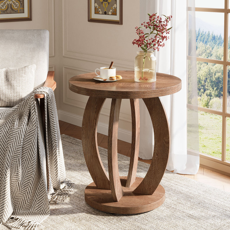 24-Inch Tall Round End Table, Brown