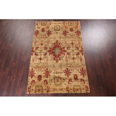 Tapis d'intérieur / extérieur géométrique Oushak noué à la main 6 x 9
