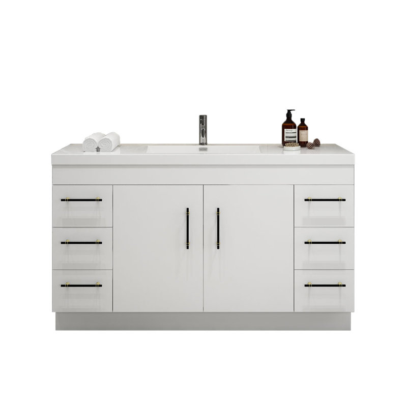 Ensemble de meuble-lavabo simple 59 po Carliss, Blanc lustré, Noir