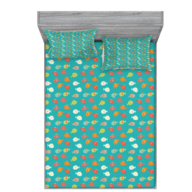 Microfiber Patterned Fitted Sheet, Queen Fitted Sheet with 2 Pillowcases