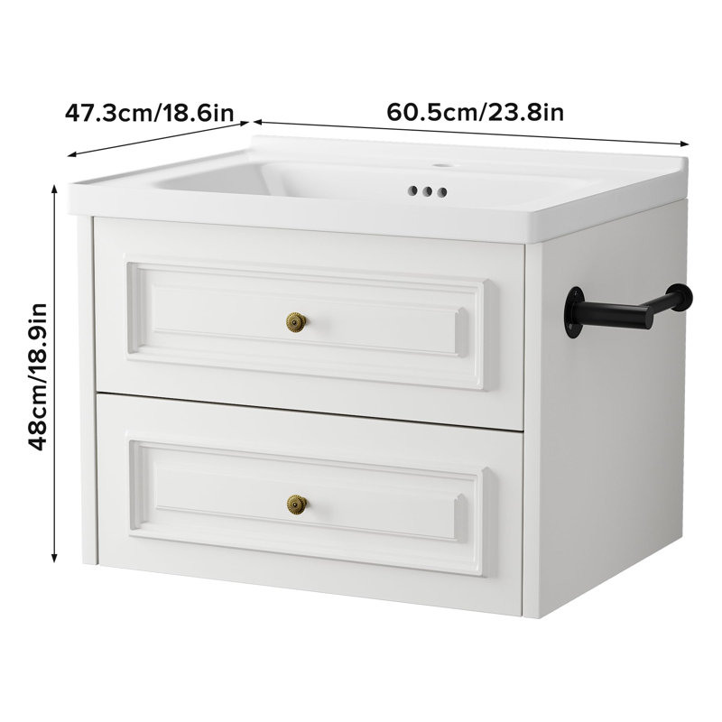 24" Floating Bathroom Vanity With Sink, White