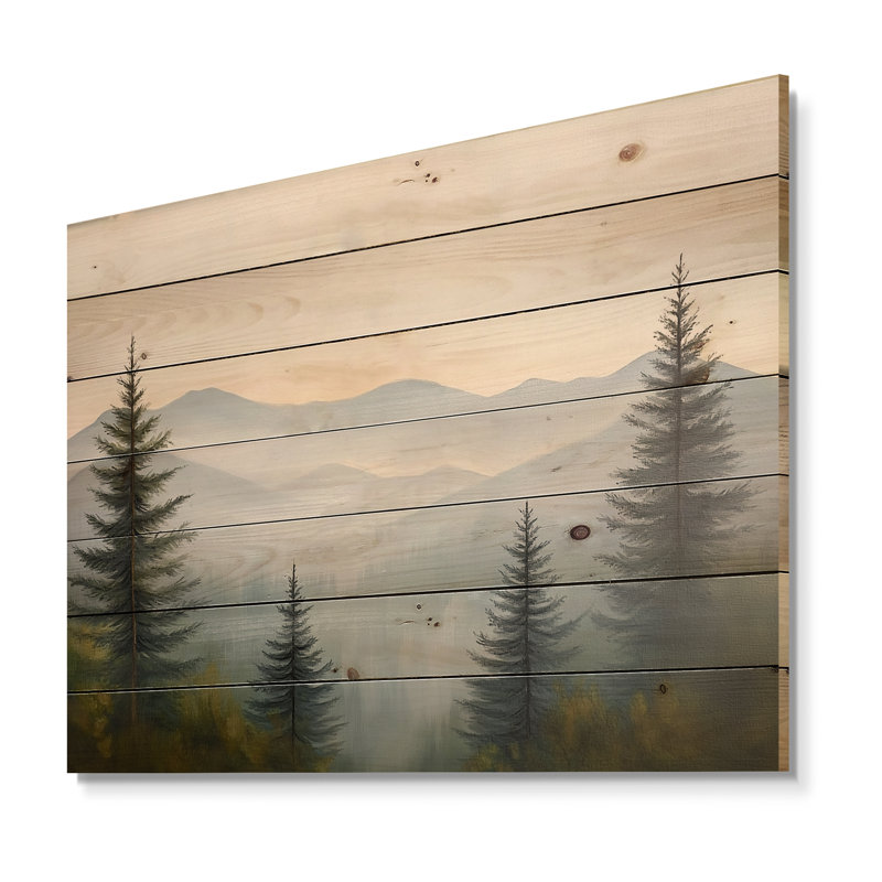 Mountain Mist Utah - Paysage moderne, art mural en bois sur bois de pin naturel, H 34 po x l 44 po