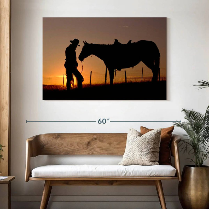 Lelar Cowboy debout avec son cheval, H 32 po x l 48 po