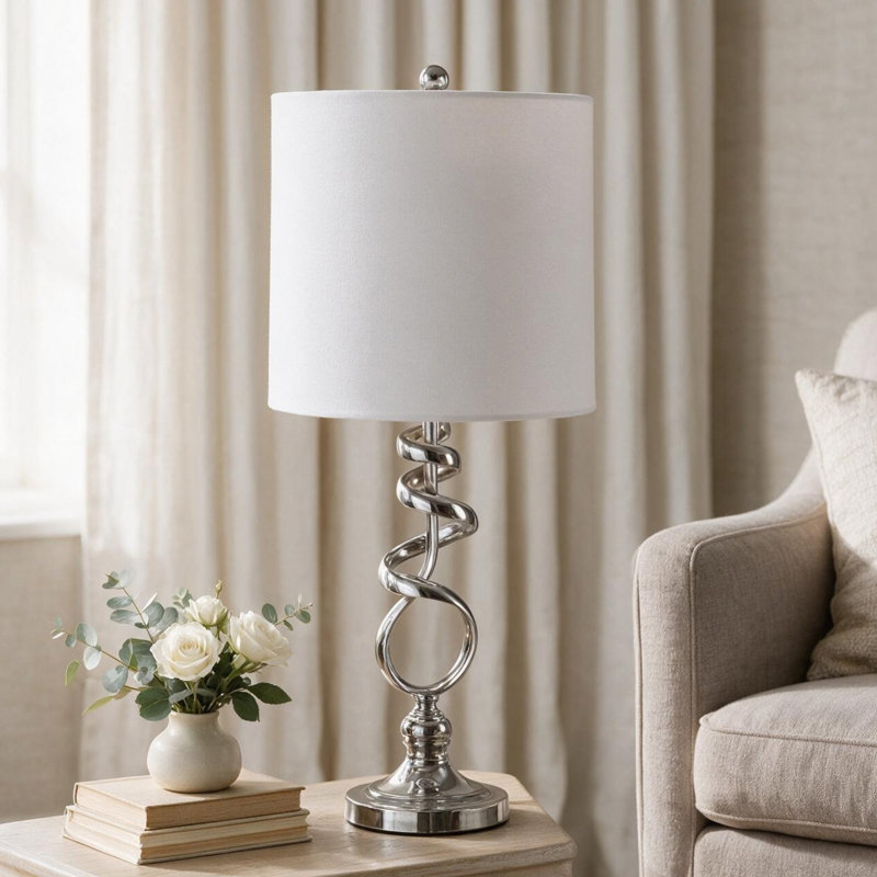 Lampe de table Milo abstraite en métal argenté brossé de 54,6 cm (21,5 po)