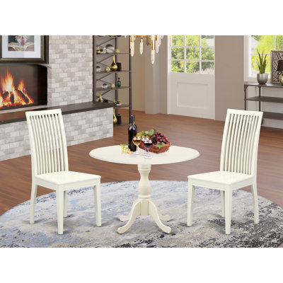 L'ensemble 3 pièces de table de cuisine et chaises comprend une table ronde avec Dropleaf et 2 chaises de salle à manger, 42 x 42 pouces, lin blanc