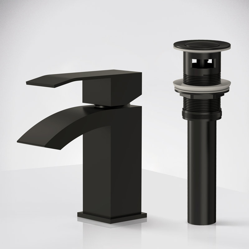 Waterfall Single Hole Bathroom Faucet, Single Handle Sink Faucet with Drain Assembly, Matte Black