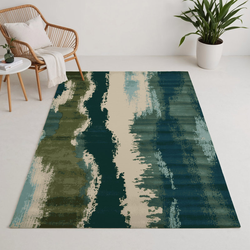 Tapis intérieur et extérieur vert Watercolor, Rectangle 5 pi x 7 pi