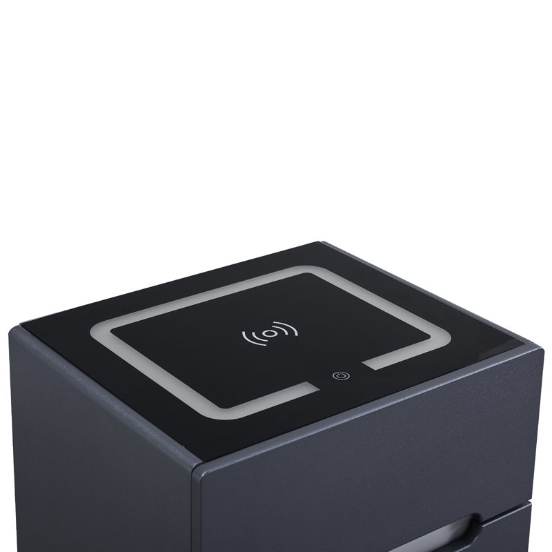 Anabela 50cm W Manufactured Wood Bedside Table, Dark Grey, Black