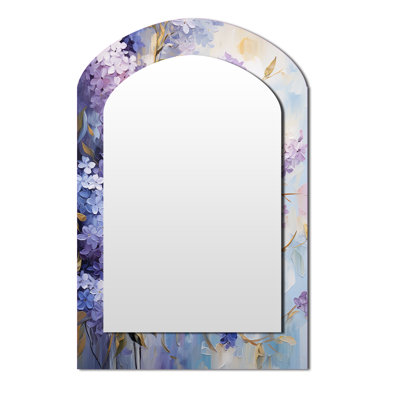 Lilas mauve et mauve en fleurs - miroir décoratif asymétrique lilas, grand miroir mural arqué traditionnel, impression d'art en métal