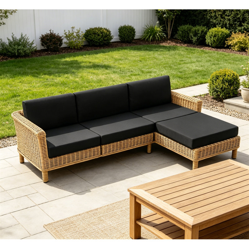 7-Piece Waterproof Fade-Resistant Patio Furniture Cushions Set for 4-Seat Sectional, Black, Black